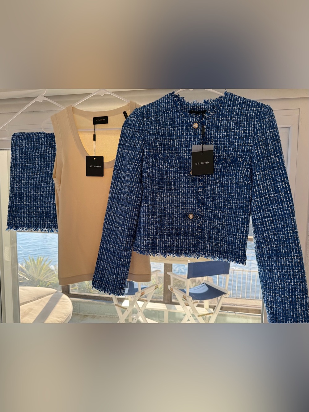 NEW ST JOHN 3-PIECE TWEED JACKET, SKIRT, and TOP!  SIZE 0, NEW WITH TAGS!